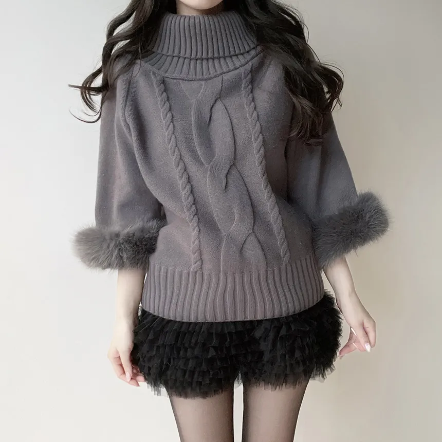 エコファータートルネックケーブルケープニット | mirangmirang | 詳細画像22