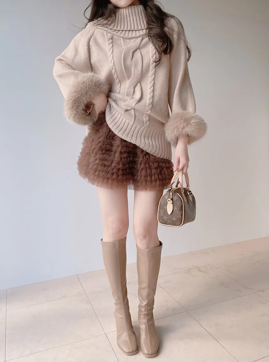 エコファータートルネックケーブルケープニット | mirangmirang | 詳細画像28