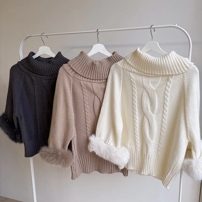 エコファータートルネックケーブルケープニット | mirangmirang | 詳細画像32