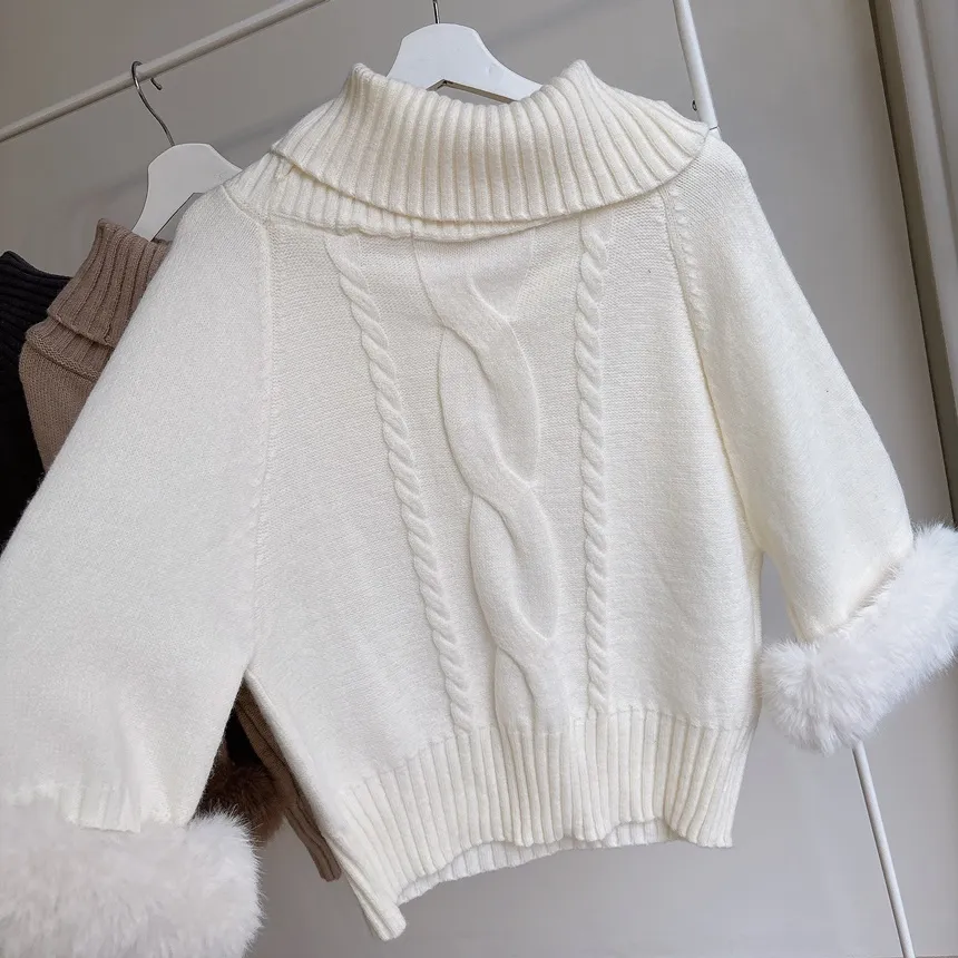 エコファータートルネックケーブルケープニット | mirangmirang | 詳細画像33