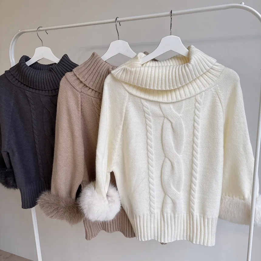 エコファータートルネックケーブルケープニット | mirangmirang | 詳細画像34