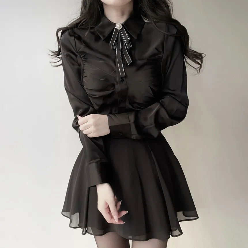 シャーリングブラウスブローチ付 | mirangmirang | 詳細画像9