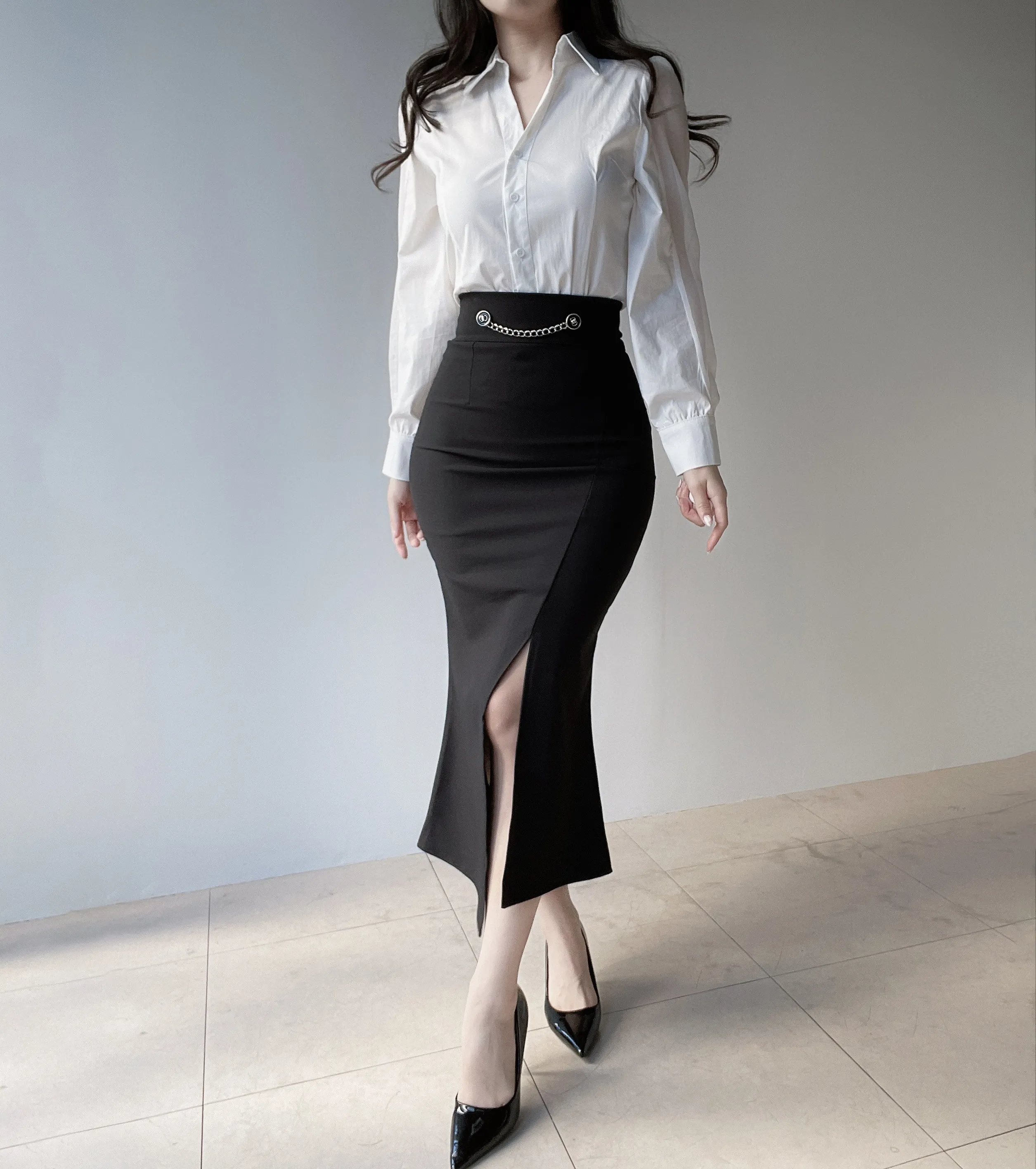 シースルーカラーVネックパフスリーブブラウス | mirangmirang | 詳細画像38