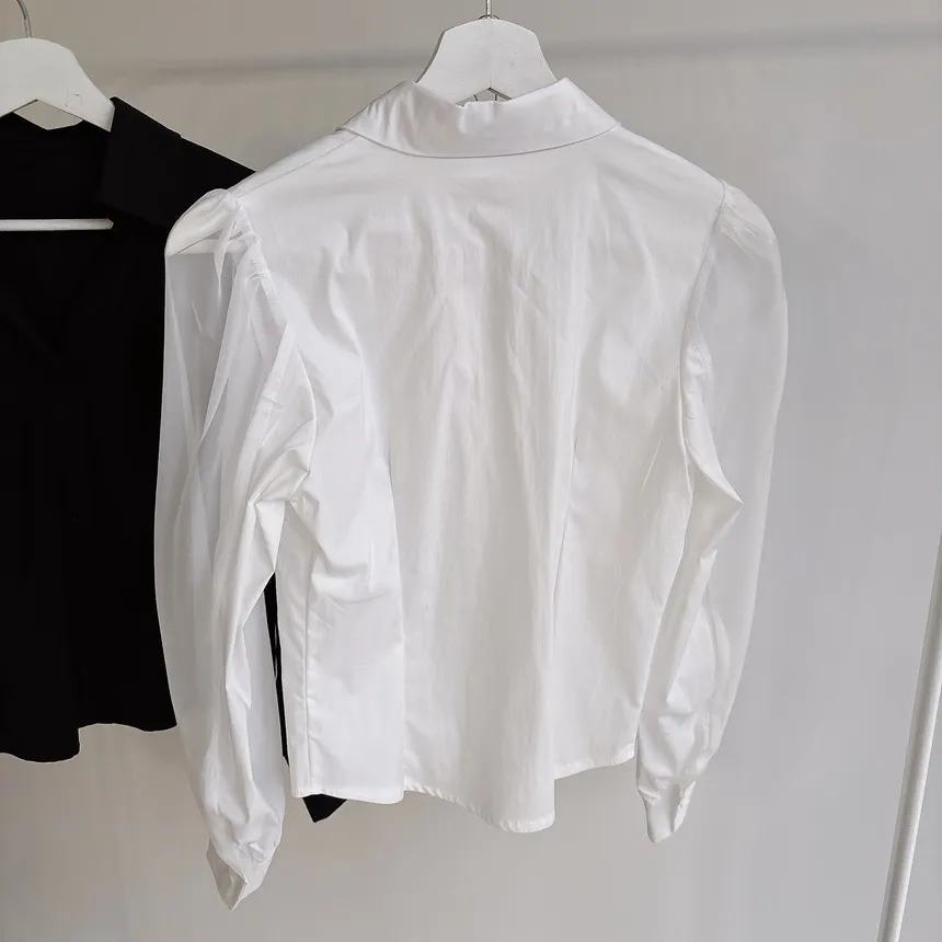 シースルーカラーVネックパフスリーブブラウス | mirangmirang | 詳細画像44