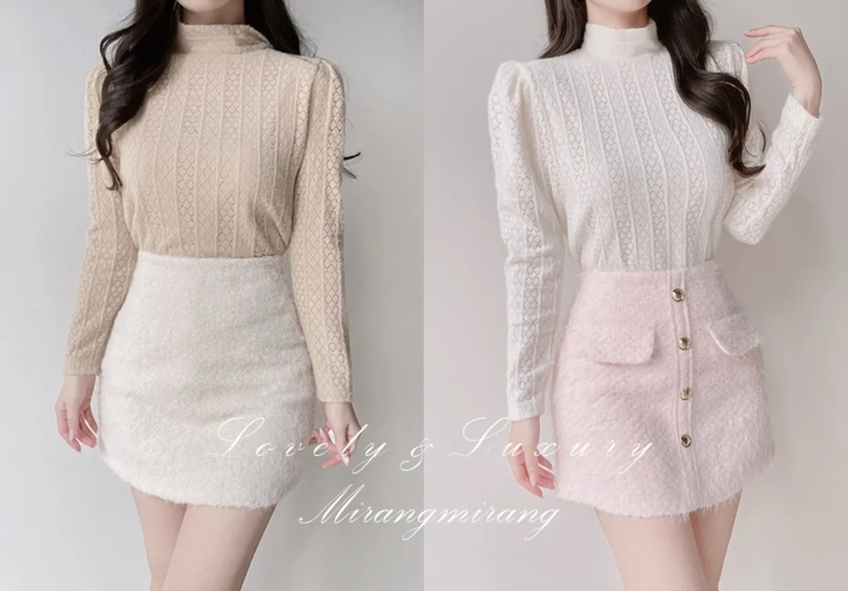 ニットハイネックパフスリーブブラウス | mirangmirang | 詳細画像1