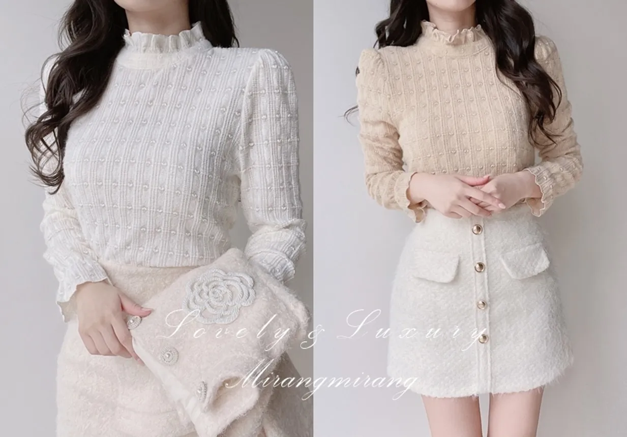 ハーフネックシャーリングハート刺繍ブラウス | mirangmirang | 詳細画像1