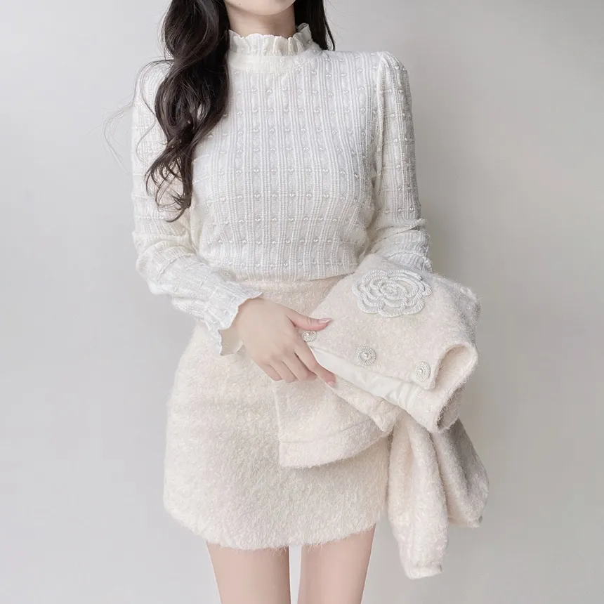 ハーフネックシャーリングハート刺繍ブラウス | mirangmirang | 詳細画像3