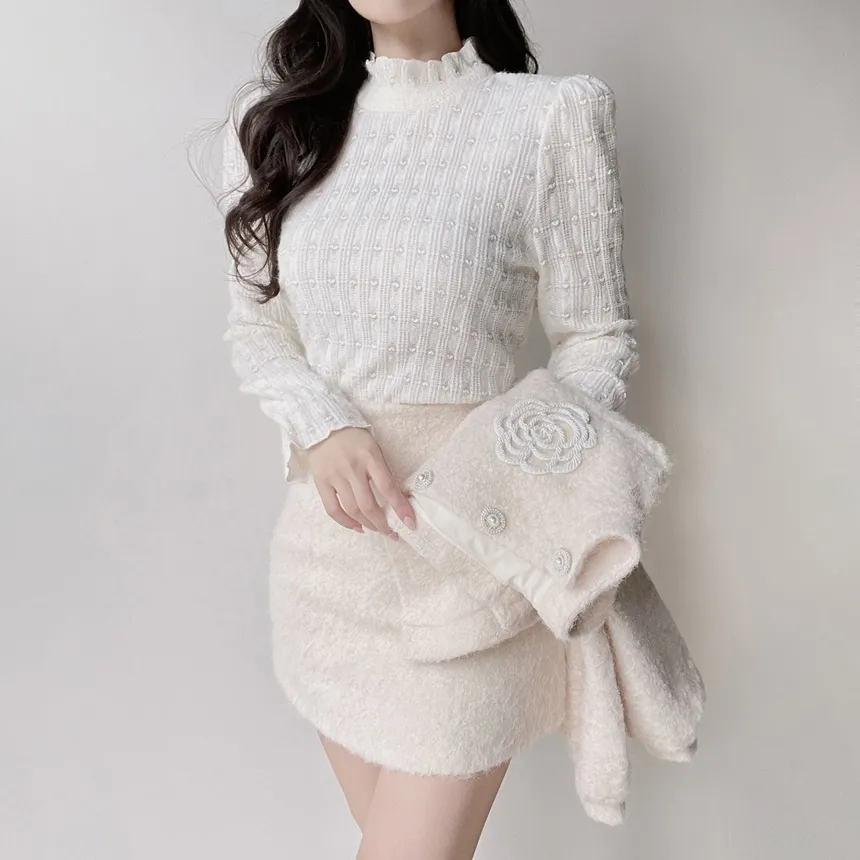 ハーフネックシャーリングハート刺繍ブラウス | mirangmirang | 詳細画像5