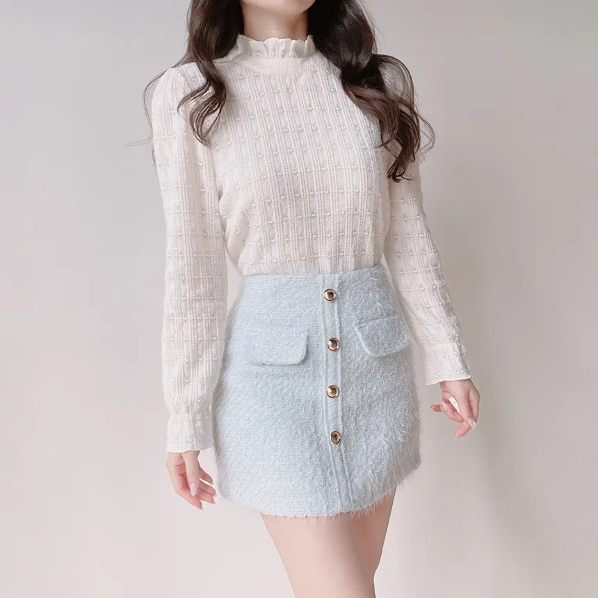 ハーフネックシャーリングハート刺繍ブラウス | mirangmirang | 詳細画像20