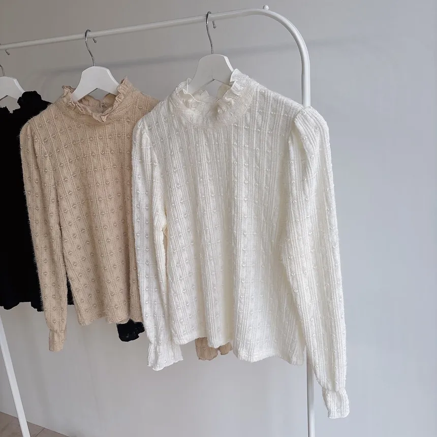 ハーフネックシャーリングハート刺繍ブラウス | mirangmirang | 詳細画像49