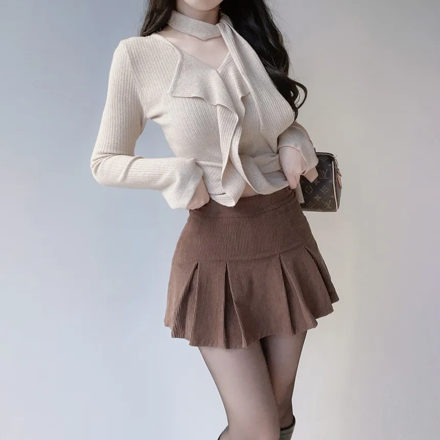 コーデュロイプリーツミニサイドジップスカート | mirangmirang | 詳細画像7