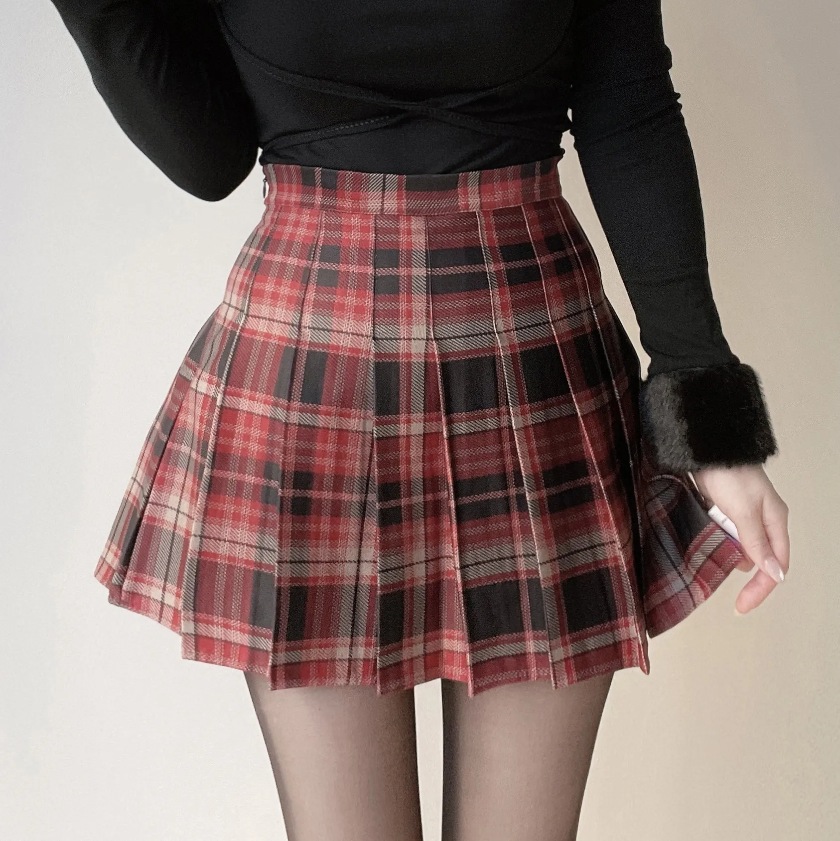 プリーツミニサイドジップAラインチェックスカート | mirangmirang | 詳細画像2