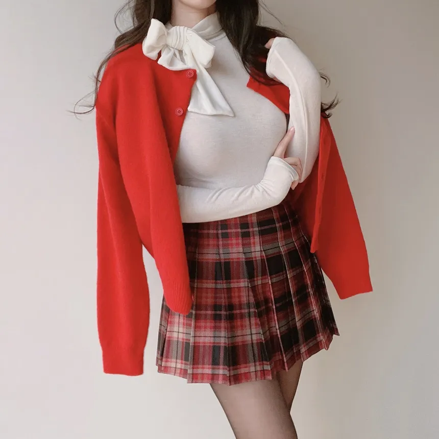 プリーツミニサイドジップAラインチェックスカート | mirangmirang | 詳細画像10