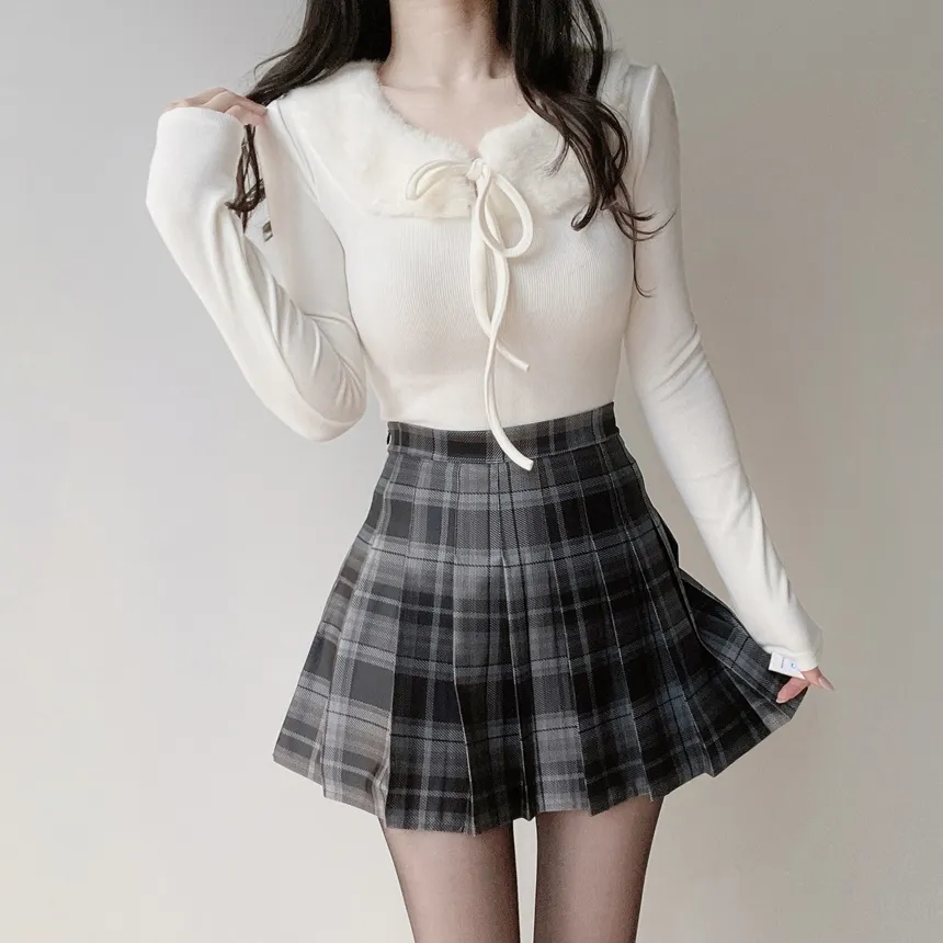 プリーツミニサイドジップAラインチェックスカート | mirangmirang | 詳細画像31