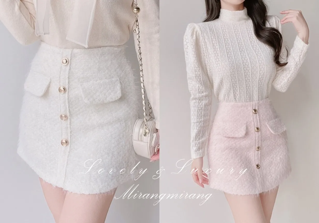 シャギーHラインミニフェイクポケットフェイクボタンバックゴムサイドジップスカート | mirangmirang | 詳細画像1