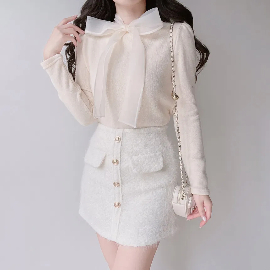 シャギーHラインミニフェイクポケットフェイクボタンバックゴムサイドジップスカート | mirangmirang | 詳細画像5