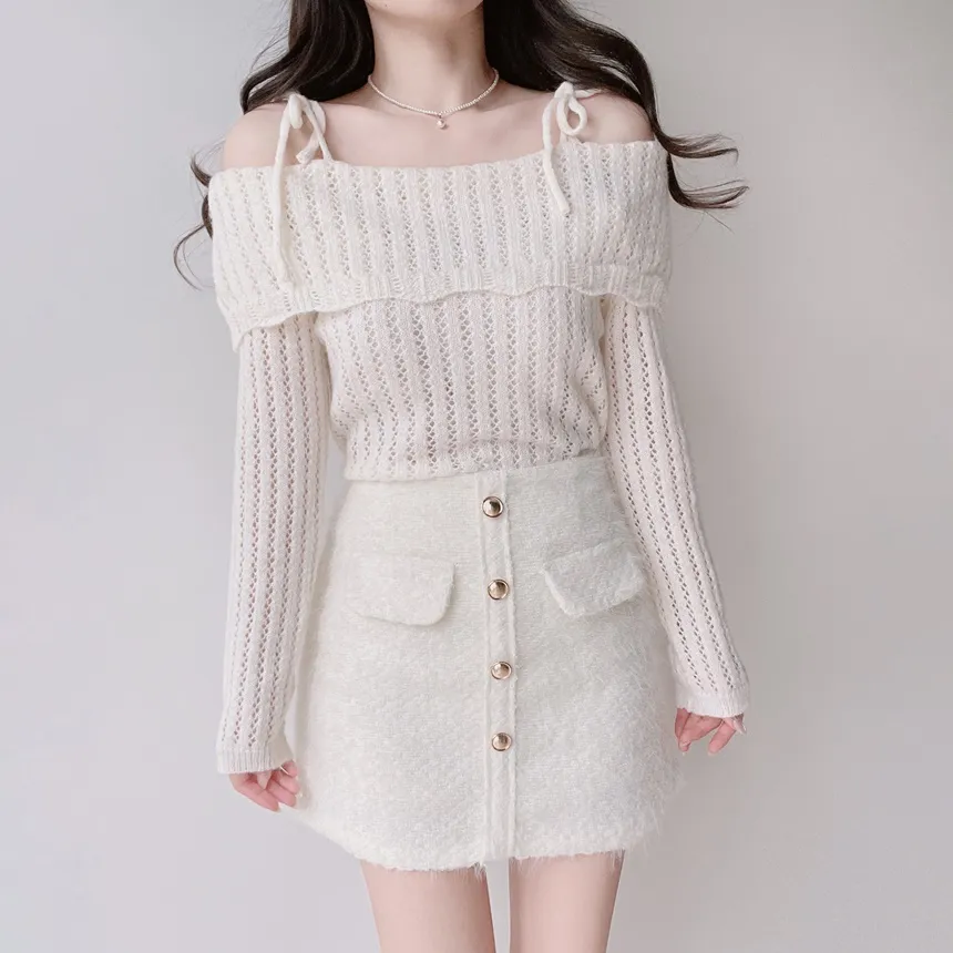 シャギーHラインミニフェイクポケットフェイクボタンバックゴムサイドジップスカート | mirangmirang | 詳細画像12