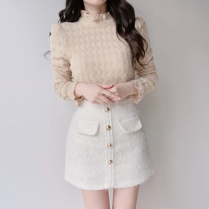 シャギーHラインミニフェイクポケットフェイクボタンバックゴムサイドジップスカート | mirangmirang | 詳細画像15