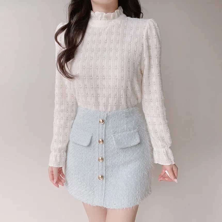 シャギーHラインミニフェイクポケットフェイクボタンバックゴムサイドジップスカート | mirangmirang | 詳細画像27