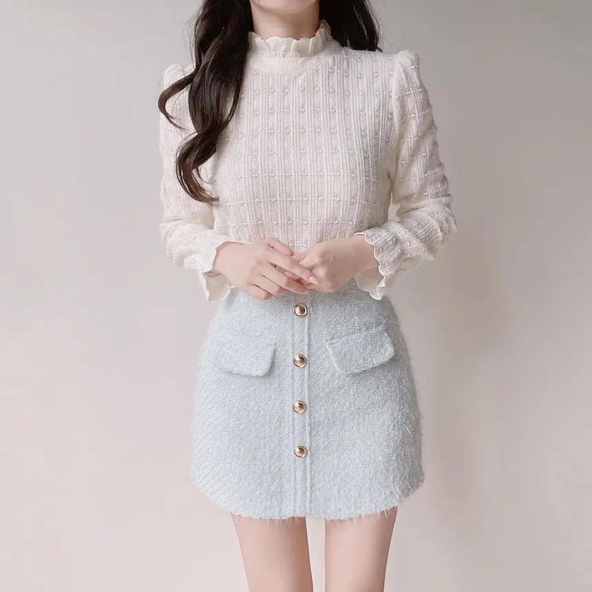 シャギーHラインミニフェイクポケットフェイクボタンバックゴムサイドジップスカート | mirangmirang | 詳細画像28