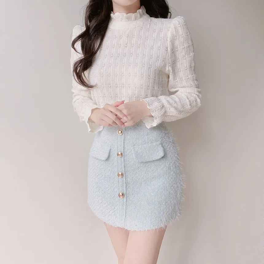 シャギーHラインミニフェイクポケットフェイクボタンバックゴムサイドジップスカート | mirangmirang | 詳細画像35