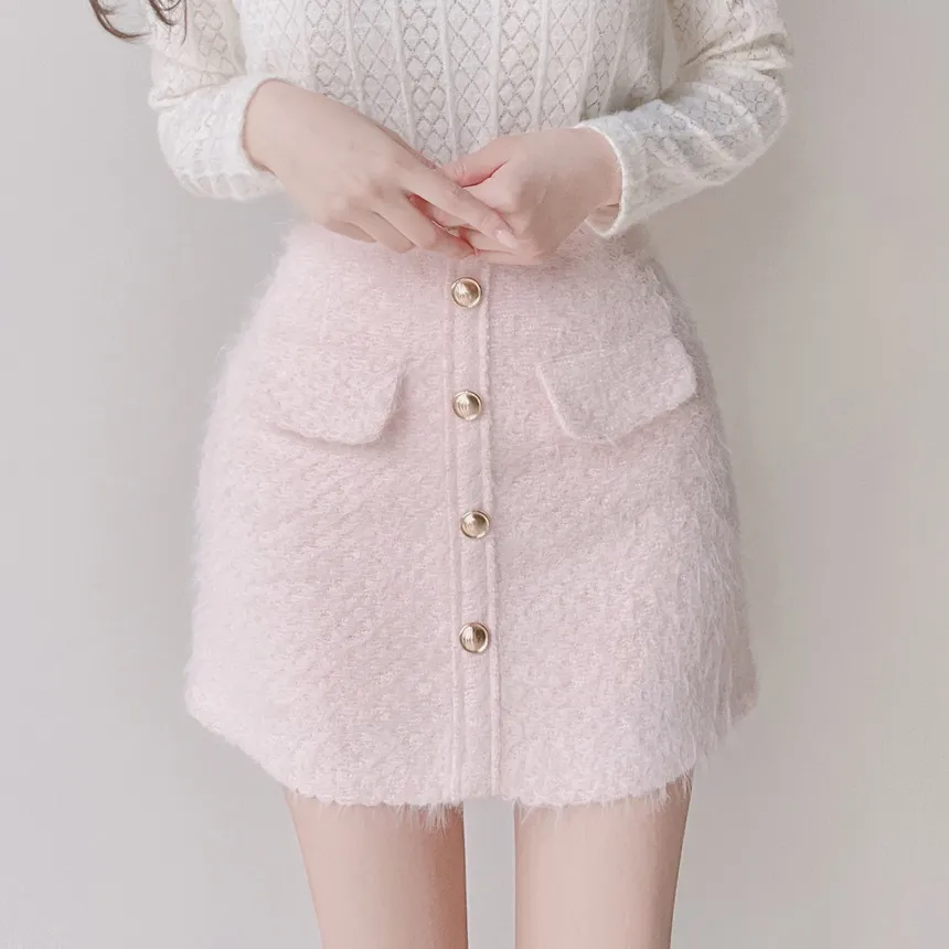 シャギーHラインミニフェイクポケットフェイクボタンバックゴムサイドジップスカート | mirangmirang | 詳細画像37