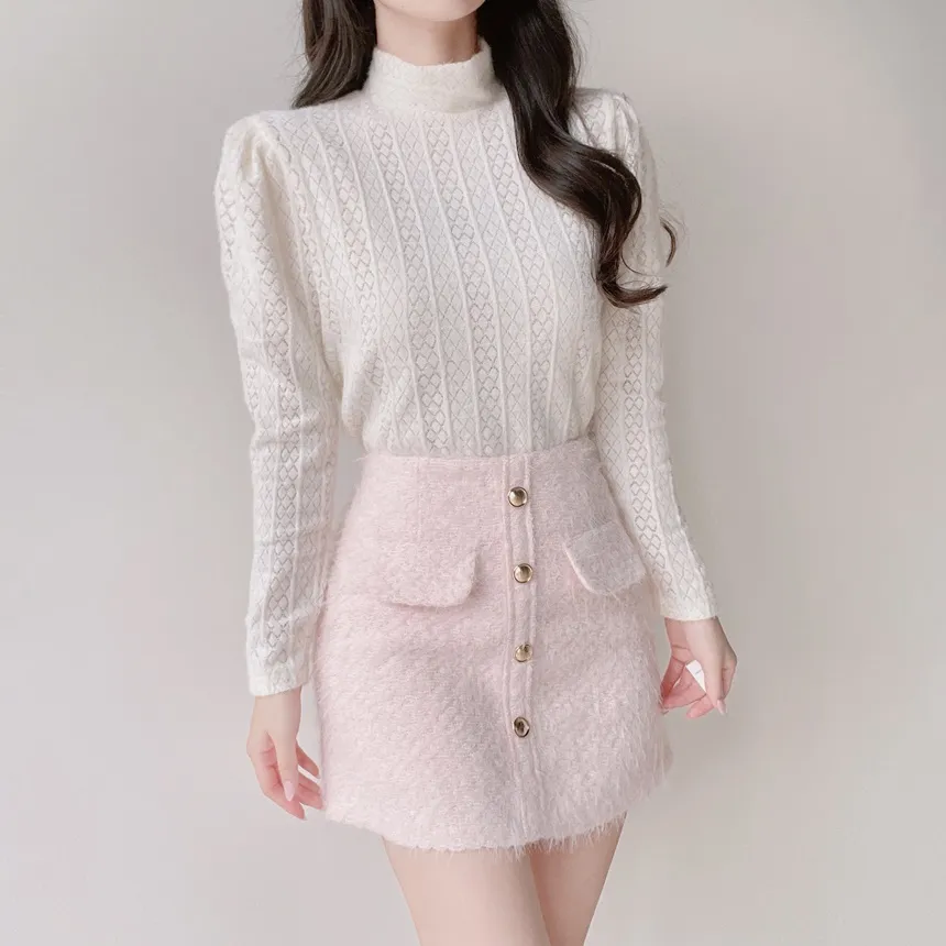 シャギーHラインミニフェイクポケットフェイクボタンバックゴムサイドジップスカート | mirangmirang | 詳細画像38