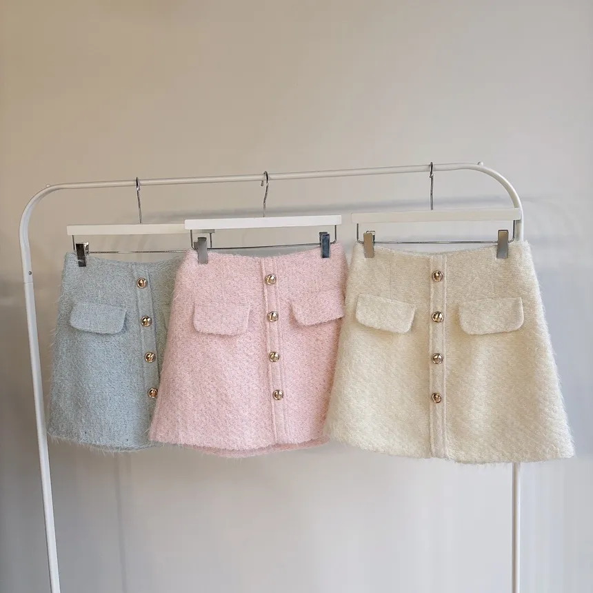 シャギーHラインミニフェイクポケットフェイクボタンバックゴムサイドジップスカート | mirangmirang | 詳細画像50