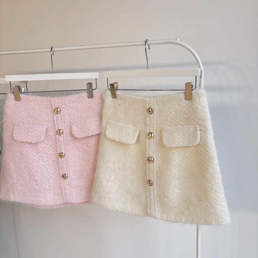 シャギーHラインミニフェイクポケットフェイクボタンバックゴムサイドジップスカート | mirangmirang | 詳細画像51