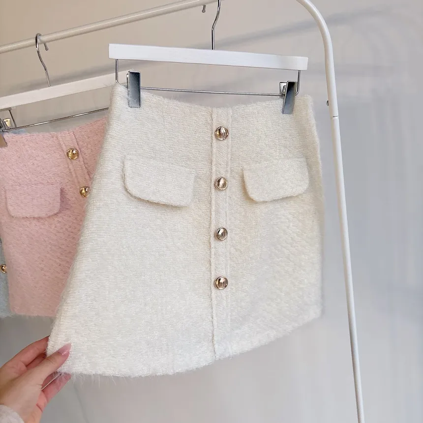 シャギーHラインミニフェイクポケットフェイクボタンバックゴムサイドジップスカート | mirangmirang | 詳細画像52