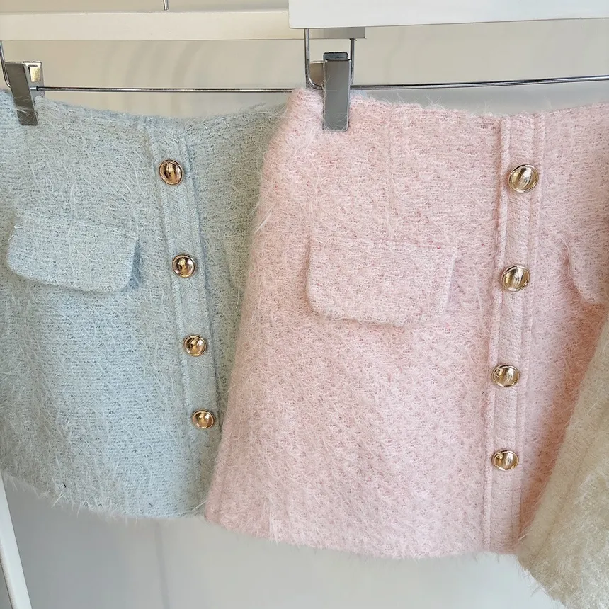 シャギーHラインミニフェイクポケットフェイクボタンバックゴムサイドジップスカート | mirangmirang | 詳細画像54