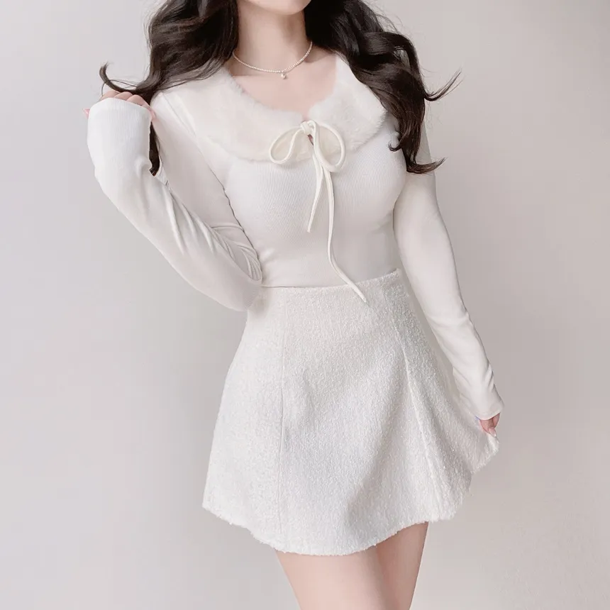 ツイードクロップドラウンドネックパール調ボタンフェイクポケットジャケット | mirangmirang | 詳細画像11