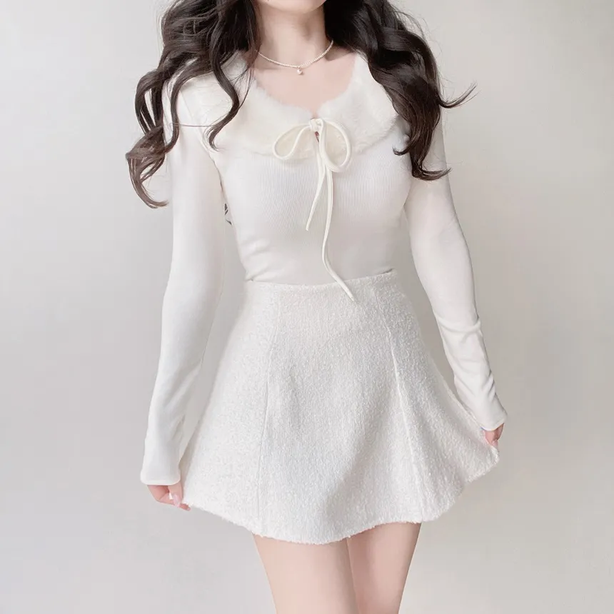 ツイードクロップドラウンドネックパール調ボタンフェイクポケットジャケット | mirangmirang | 詳細画像12