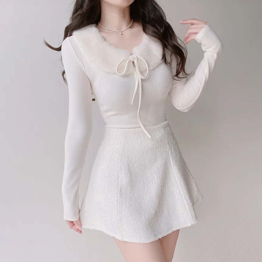 ツイードクロップドラウンドネックパール調ボタンフェイクポケットジャケット | mirangmirang | 詳細画像13