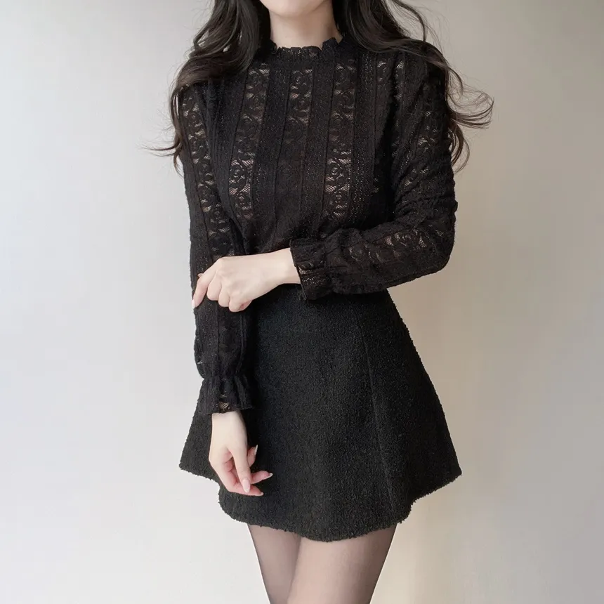 ツイードクロップドラウンドネックパール調ボタンフェイクポケットジャケット | mirangmirang | 詳細画像30