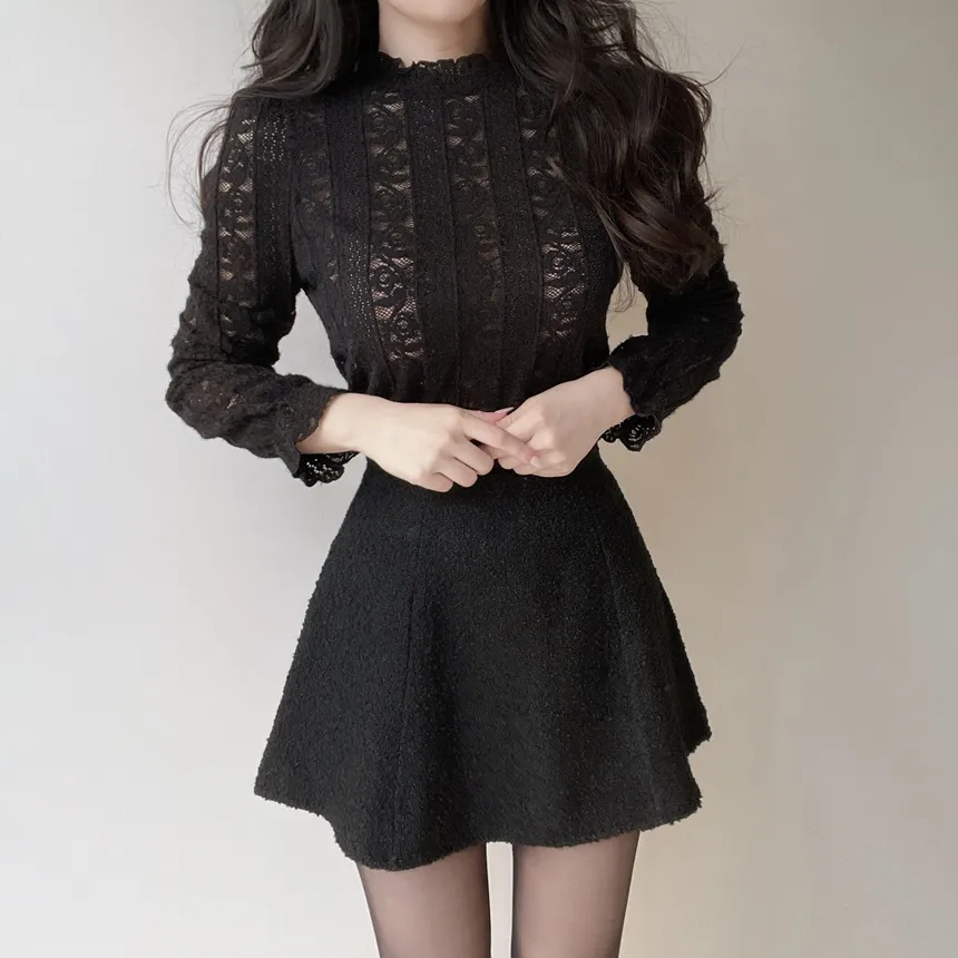 ツイードクロップドラウンドネックパール調ボタンフェイクポケットジャケット | mirangmirang | 詳細画像33