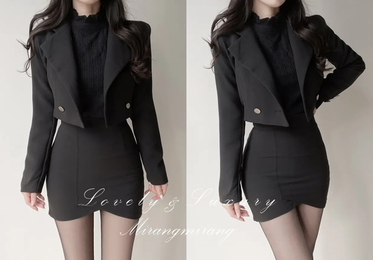 肩パッドテーラードカラーショートジャケット | mirangmirang | 詳細画像1