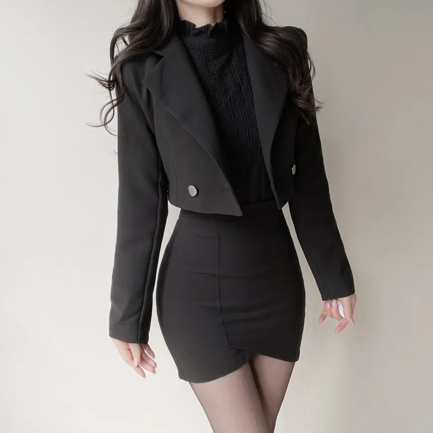 肩パッドテーラードカラーショートジャケット | mirangmirang | 詳細画像7