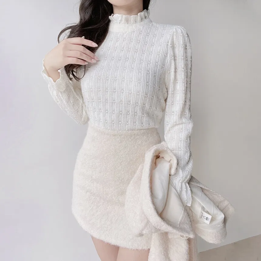 ラウンドネックパール調ボタンショート刺繍花柄ジャケット | mirangmirang | 詳細画像36