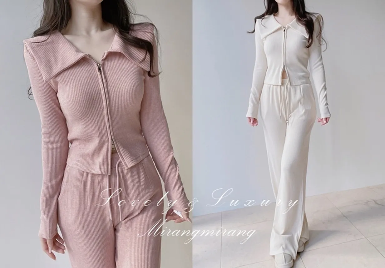 リブダブルジップウエストゴムドローストリングセーラーカラーセットアップ | mirangmirang | 詳細画像1