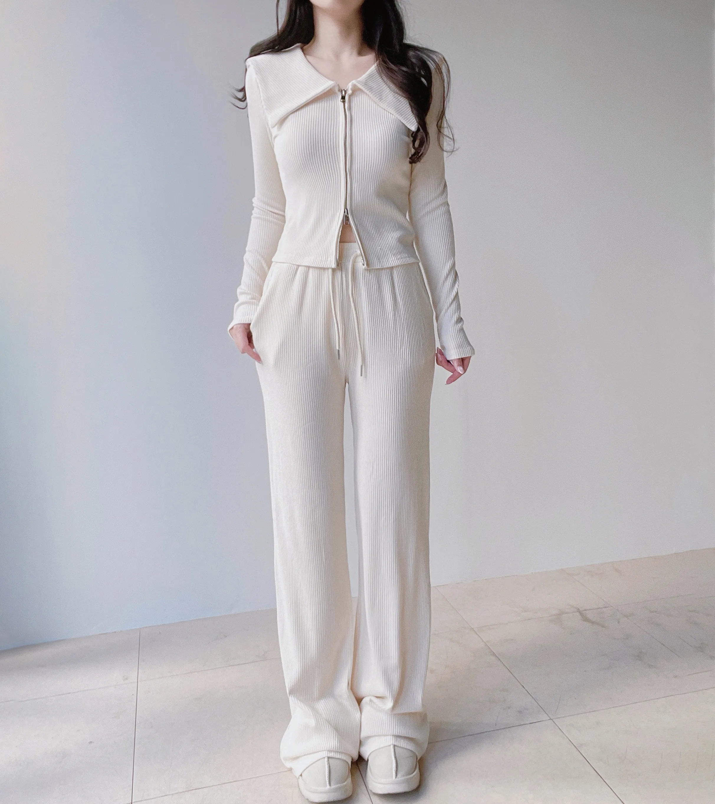 リブダブルジップウエストゴムドローストリングセーラーカラーセットアップ | mirangmirang | 詳細画像2