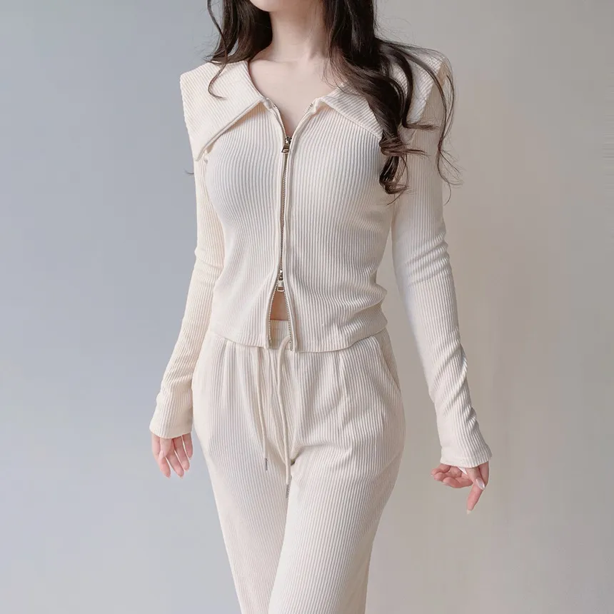 リブダブルジップウエストゴムドローストリングセーラーカラーセットアップ | mirangmirang | 詳細画像4