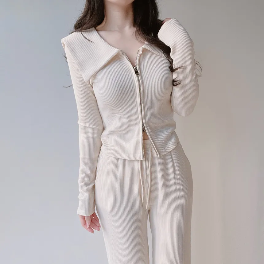 リブダブルジップウエストゴムドローストリングセーラーカラーセットアップ | mirangmirang | 詳細画像5