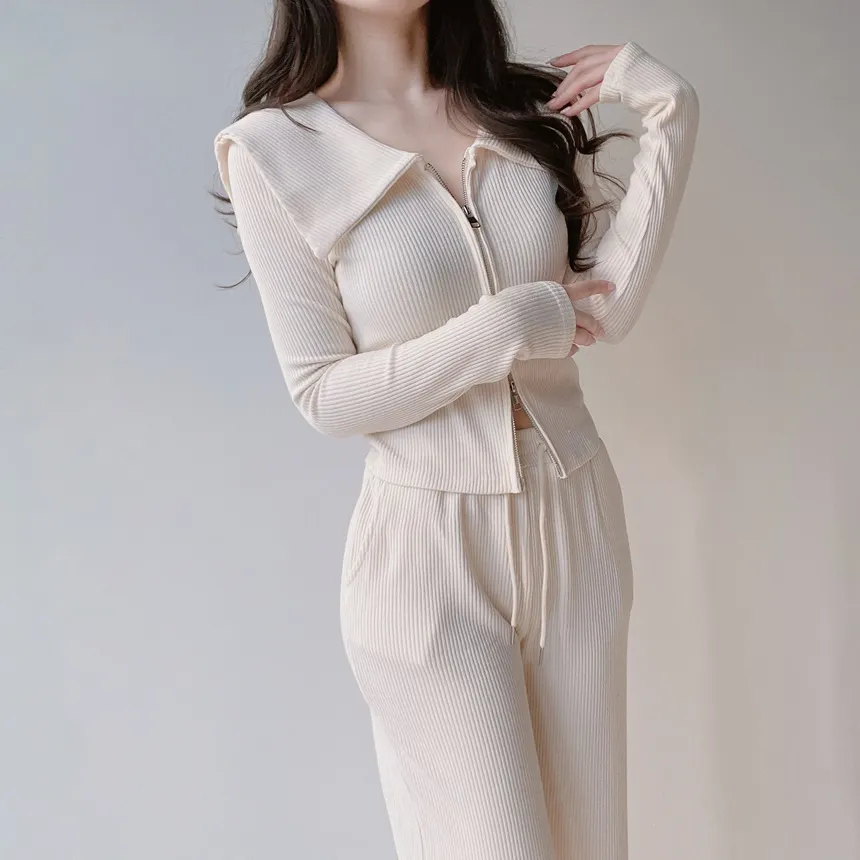 リブダブルジップウエストゴムドローストリングセーラーカラーセットアップ | mirangmirang | 詳細画像6