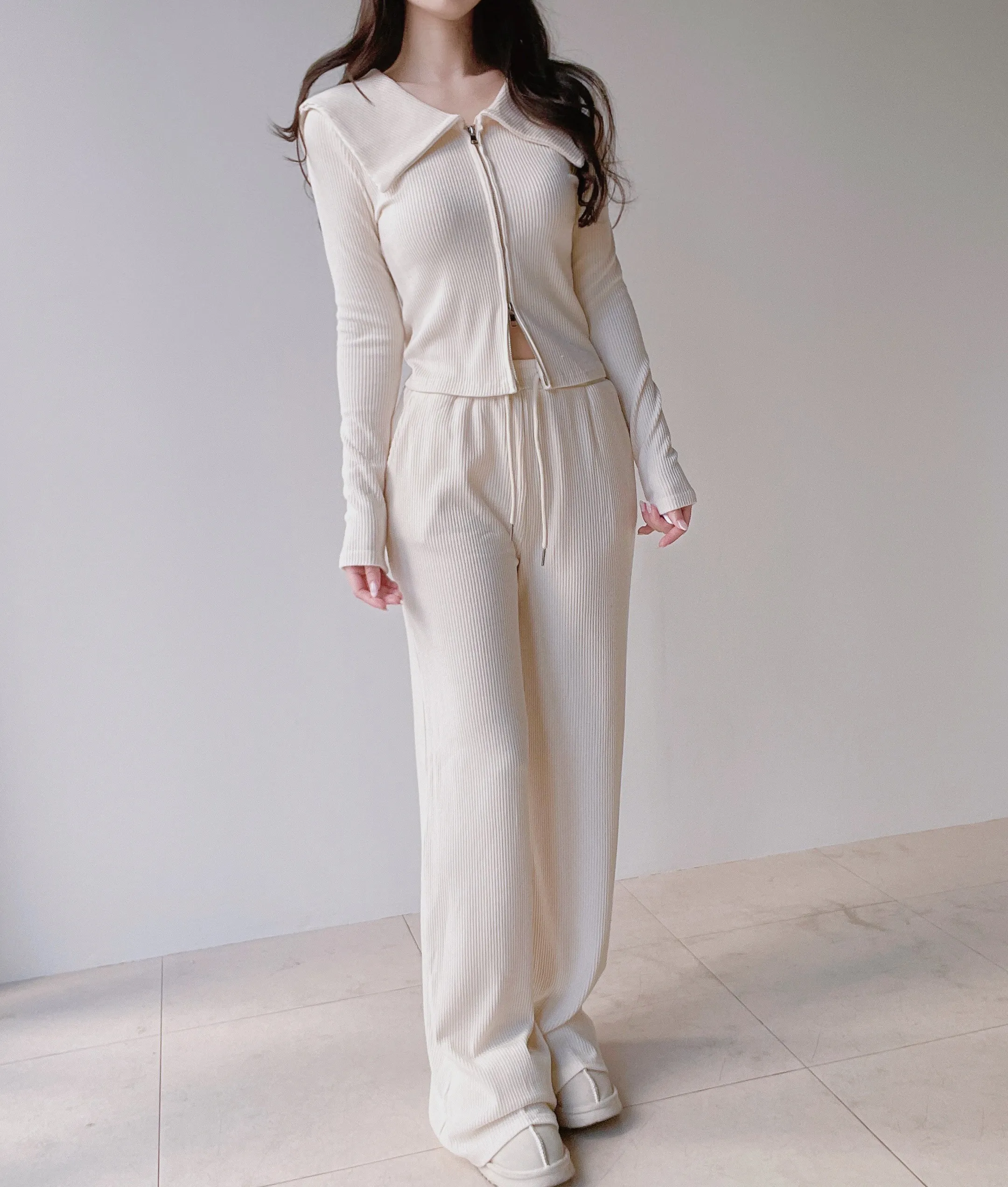 リブダブルジップウエストゴムドローストリングセーラーカラーセットアップ | mirangmirang | 詳細画像9