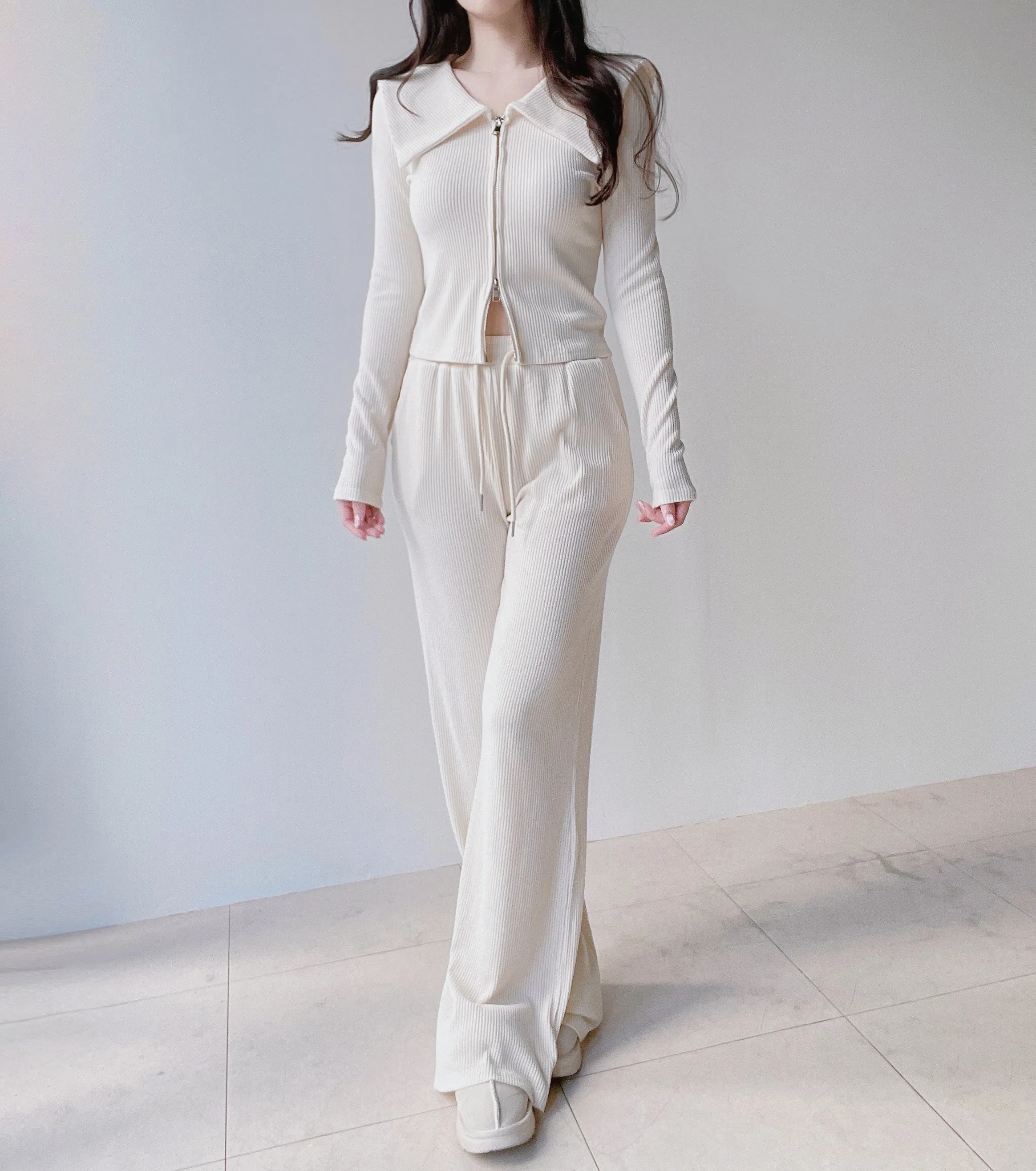 リブダブルジップウエストゴムドローストリングセーラーカラーセットアップ | mirangmirang | 詳細画像10