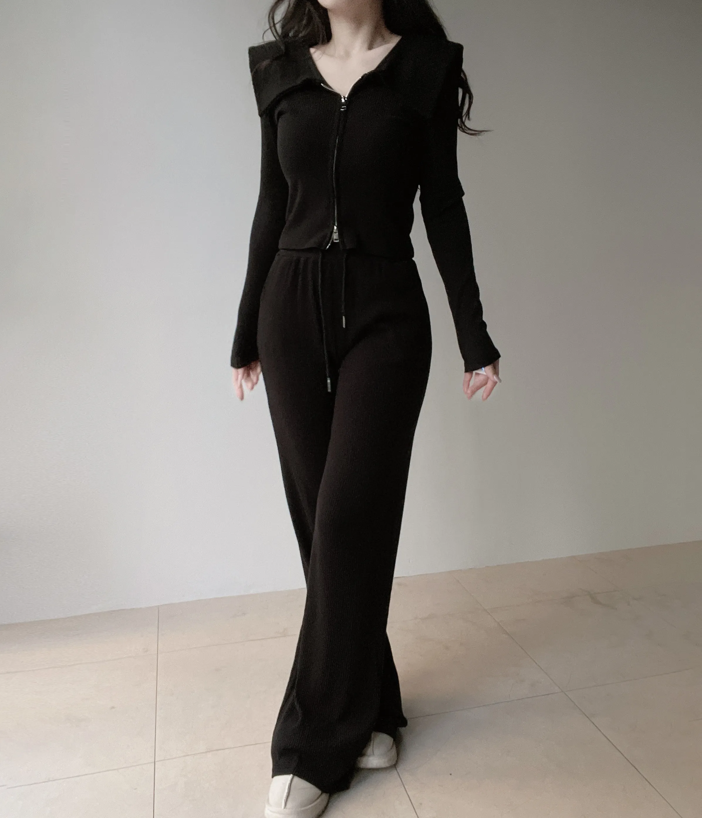 リブダブルジップウエストゴムドローストリングセーラーカラーセットアップ | mirangmirang | 詳細画像12