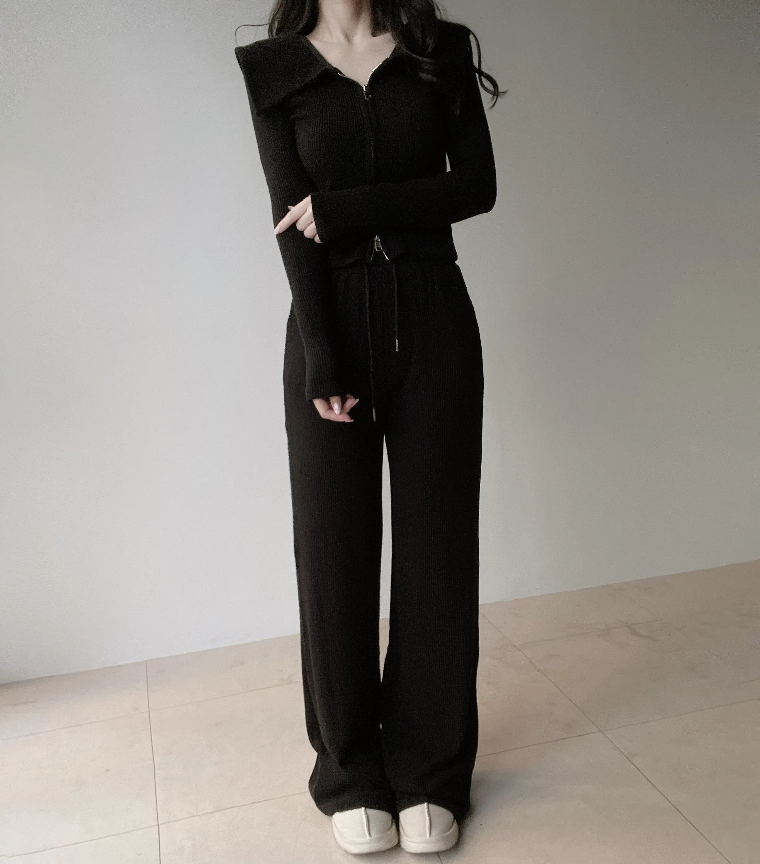 リブダブルジップウエストゴムドローストリングセーラーカラーセットアップ | mirangmirang | 詳細画像13