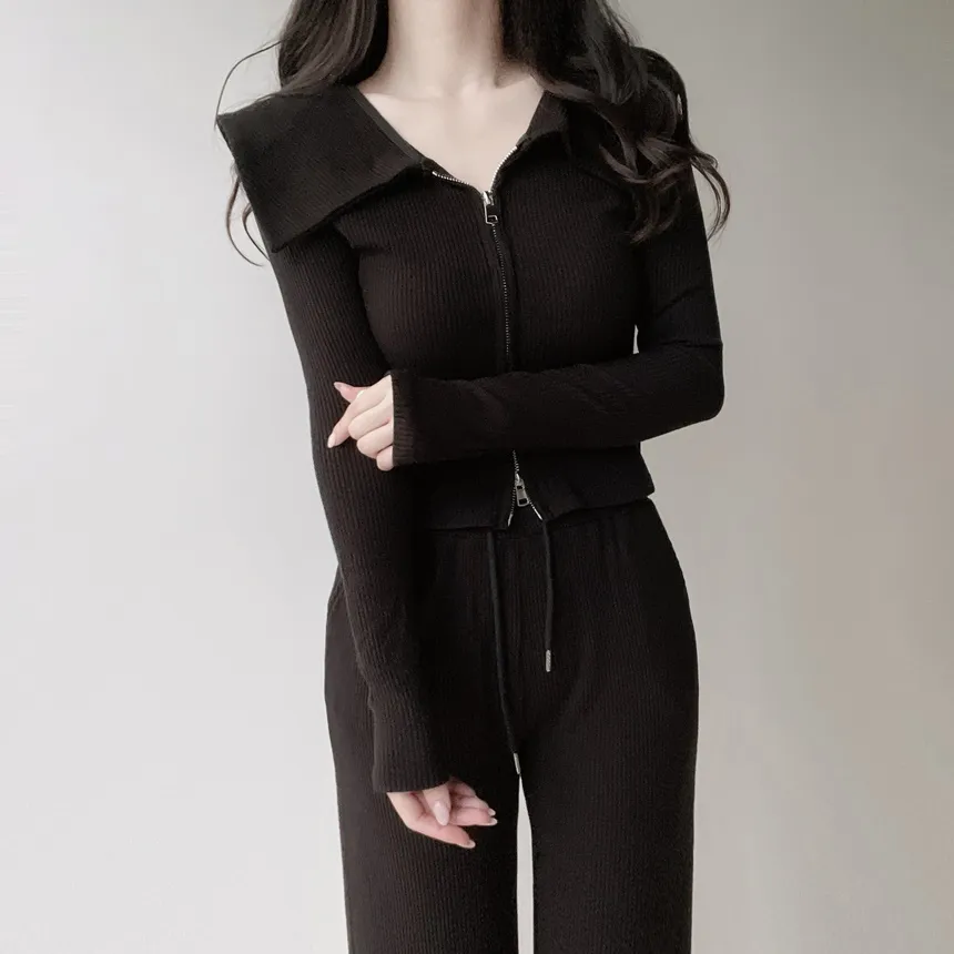 リブダブルジップウエストゴムドローストリングセーラーカラーセットアップ | mirangmirang | 詳細画像19