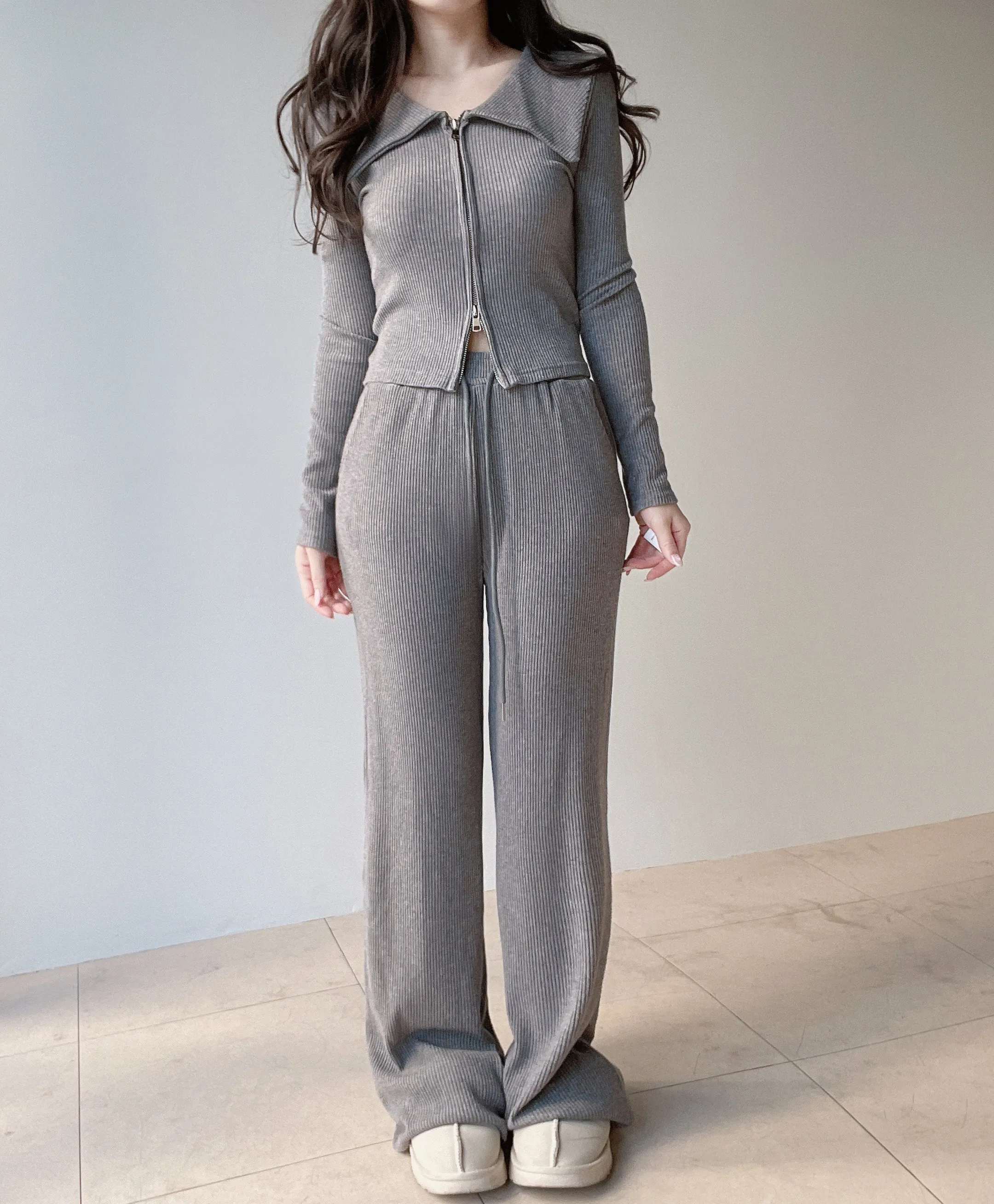 リブダブルジップウエストゴムドローストリングセーラーカラーセットアップ | mirangmirang | 詳細画像21